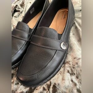 Clarks Black Leather Cora Slip on Loafers